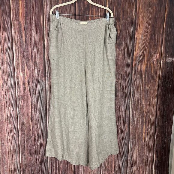 CP SHADES Pull On Wide Leg Pants Elastic Waist Tan Lagenlook Palazzo Size XL